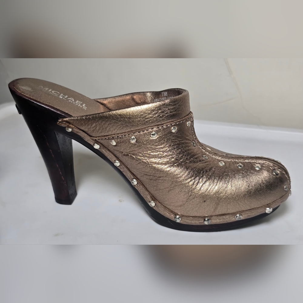 Michael Kors Astor Leather Bronze Studded Mules 7 - Picture 3 of 12